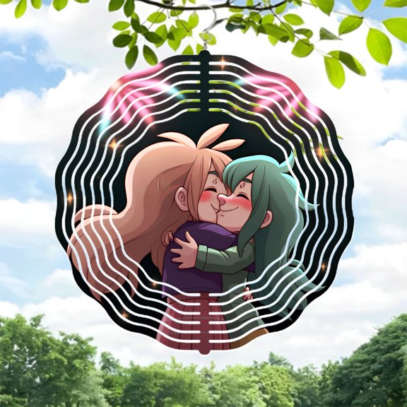 Metal Hanging Wind Spinners with Concentric Wave Patterns - Elegant Wind Chimes for Yard and Garden Decor Glowing Design