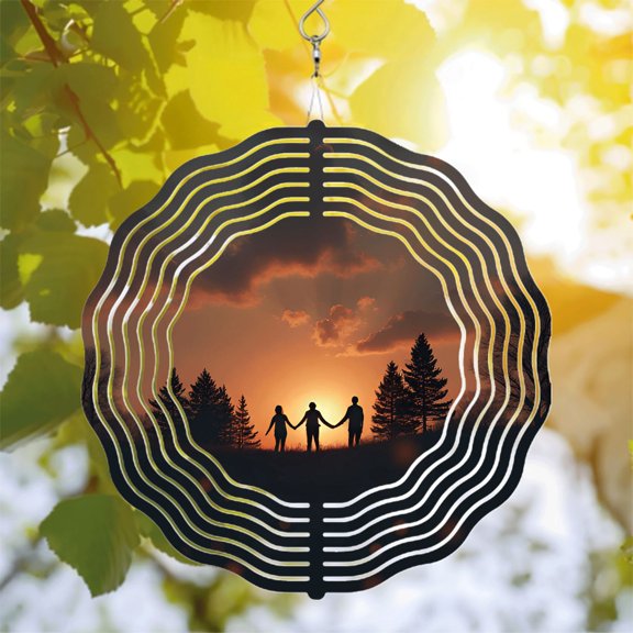 Metal Hanging Wind Spinners with Concentric Wave Patterns - Elegant Wind Chimes for Yard and Garden Decor Serene Sunset Vibes