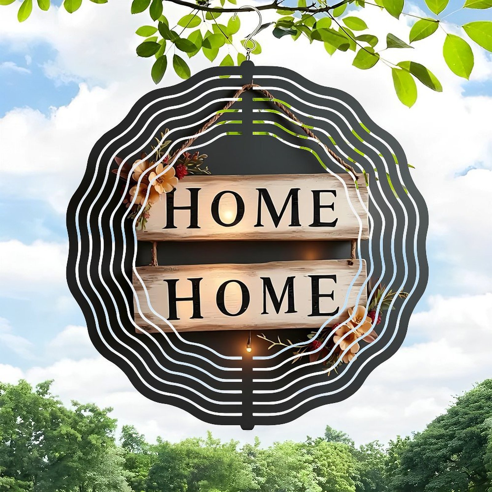 Automatic Spinner Sign Metal Hanging Wind Spinners with Concentric Wave Patterns & Floral ...