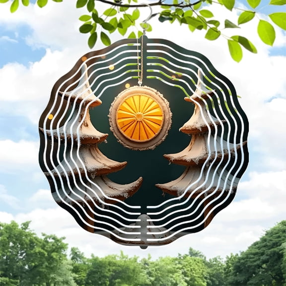 Metal Hanging Wind Spinners with Concentric Wave Patterns & Lantern Design - Elegant Garden Decor for Yard & Outdoor Spaces