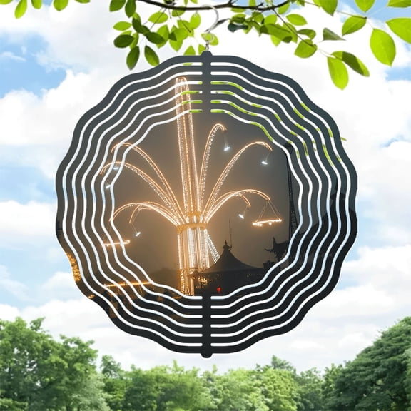 Metal Hanging Wind Spinners with Concentric Wave Patterns - Stunning Garden Wind Chimes for Yard Decor Nighttime Glow Effect