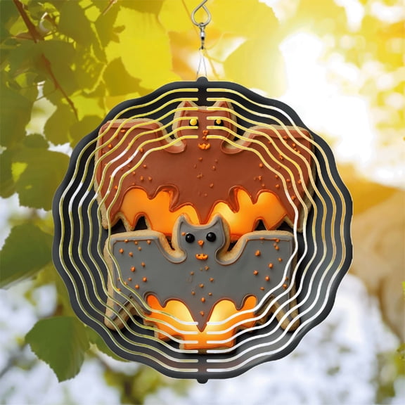 Metal Hanging Wind Spinners with Concentric Wave Patterns - Unique Garden Decor for Yard Featuring Bat-Shaped Wind Chimes