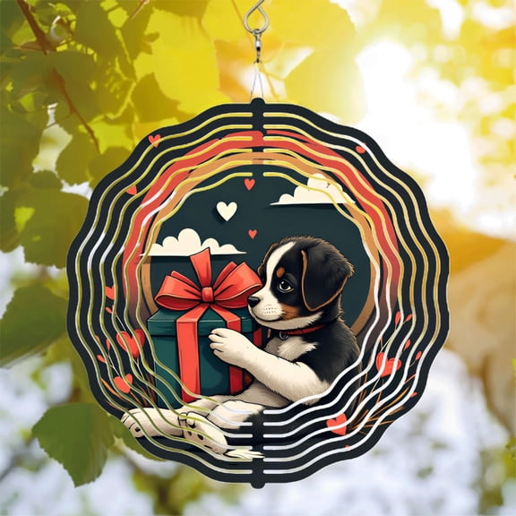 Metal Hanging Wind Spinners with Concentric Waves & Floating Hearts Design - Perfect for Yard and Garden Decor