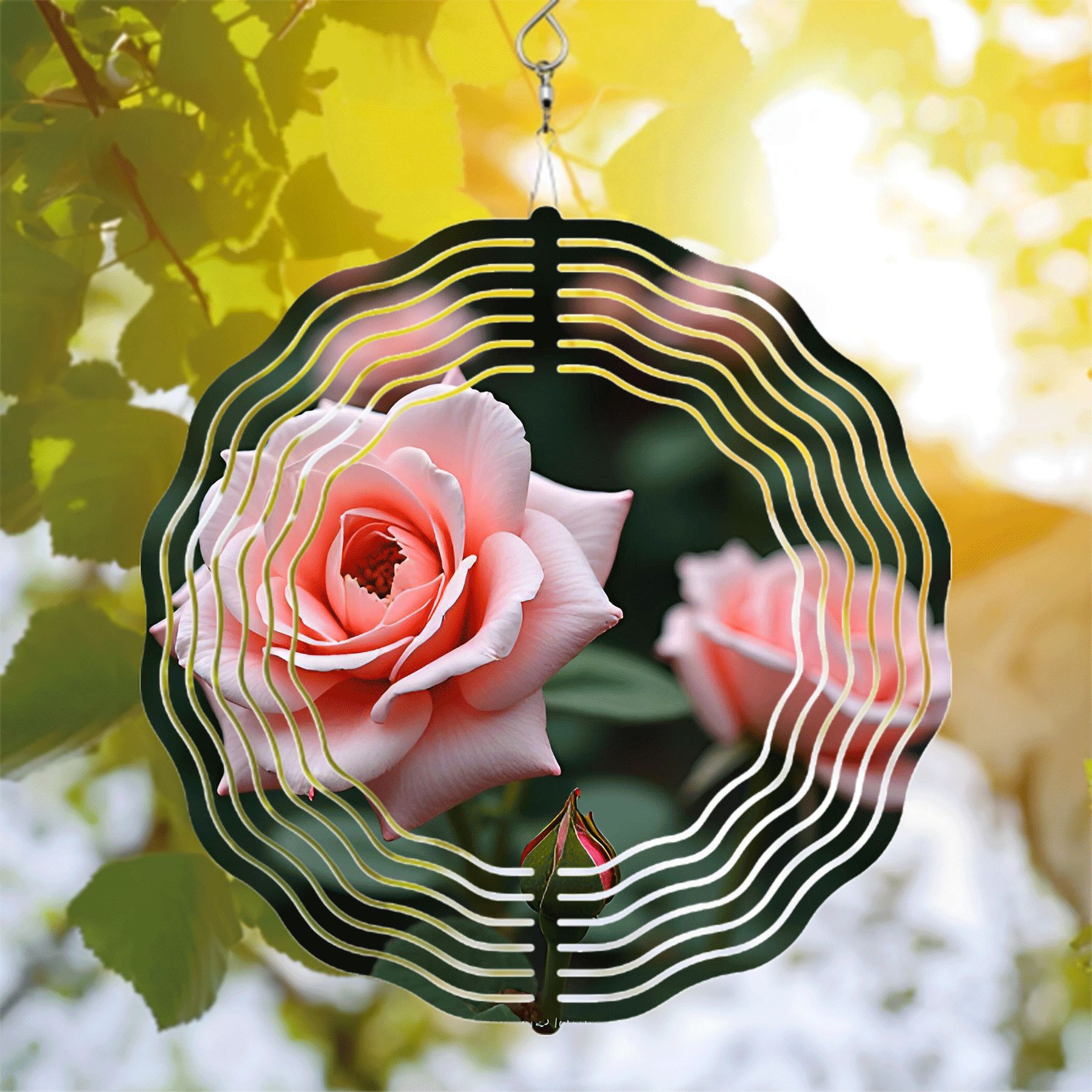 Metal Hanging Wind Spinners with Concentric White Line Design - Elegant ...