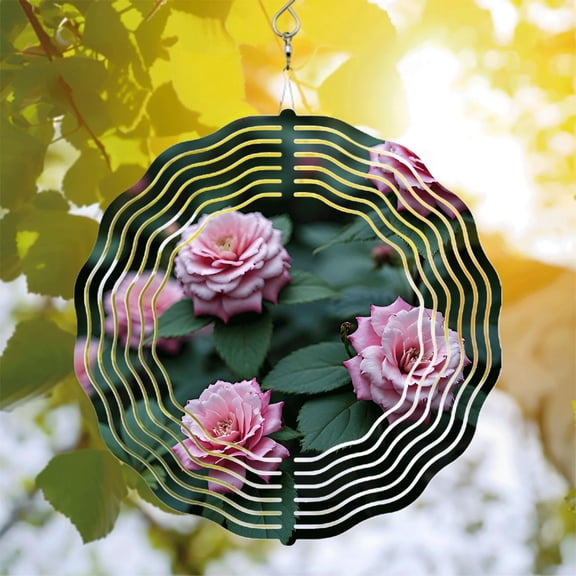 Metal Hanging Wind Spinners with Concentric White Line Design - Stunning Garden Wind Chimes for Yard Decor Eye - Catching Circular Pattern