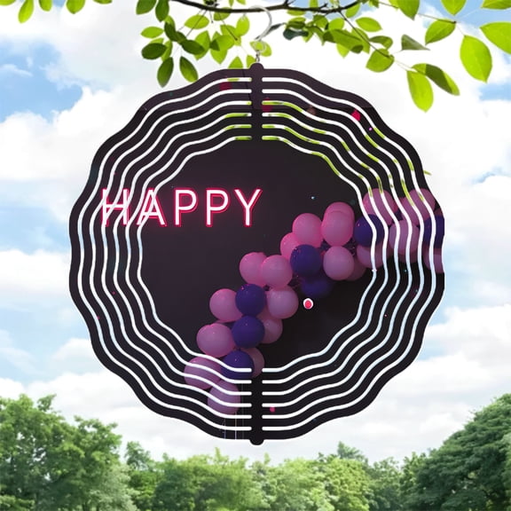 Metal Hanging Wind Spinners with Concentric White Lines & Colorful Balloon Design - Perfect Wind Chimes for Yard & Garden Decor