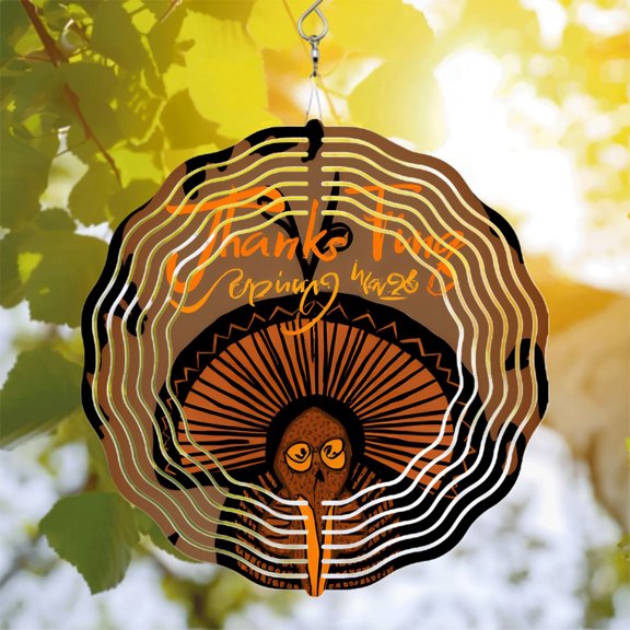 Metal Hanging Wind Spinners with Concentric White Lines & Vibrant Turkey Design - Perfect for Yard & Garden Decor Opening May 28