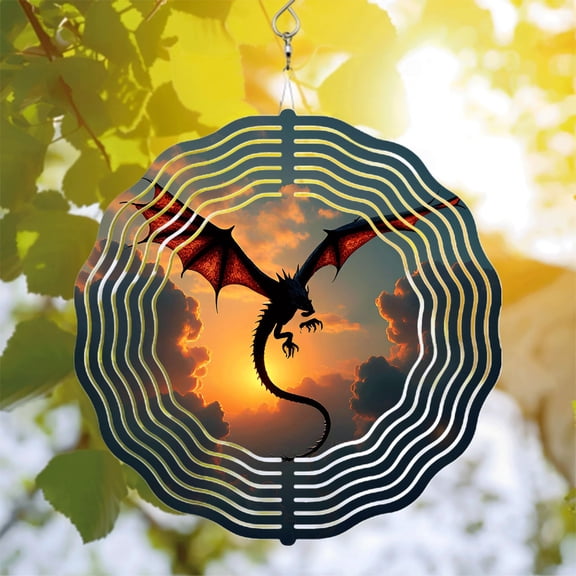 Metal Hanging Wind Spinners with Dragon Design - Dynamic Wave Patterns for Yard & Garden Decor Vibrant Sunset Colors
