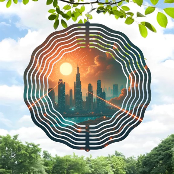 Metal Hanging Wind Spinners with Dynamic Wave Patterns - Elegant Wind Chimes for Yard and Garden Decor Perfect for Sunset Views