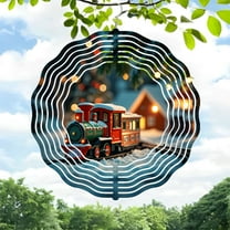 Metal Hanging Wind Spinners with Festive Snowy Train Design - Whimsical Wind Chimes for Yard and Garden Decor