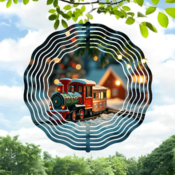 Metal Hanging Wind Spinners with Festive Snowy Train Design - Whimsical Wind Chimes for Yard and Garden Decor