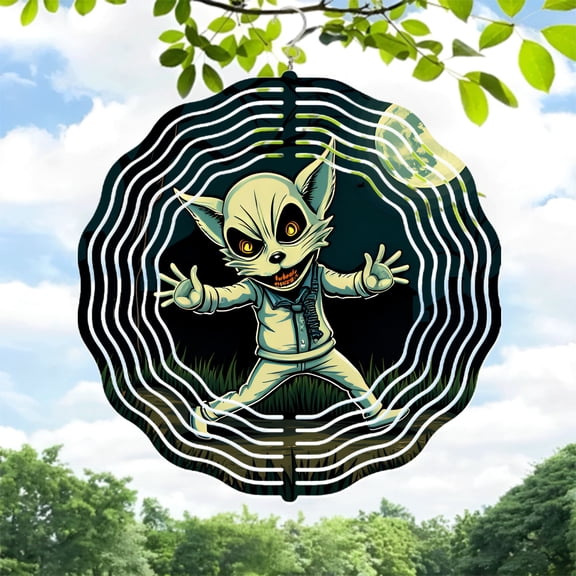 Metal Hanging Wind Spinners with Fox Wolf Design - Unique Concentric Circle Pattern for Yard & Garden Decor Perfect Wind Chimes