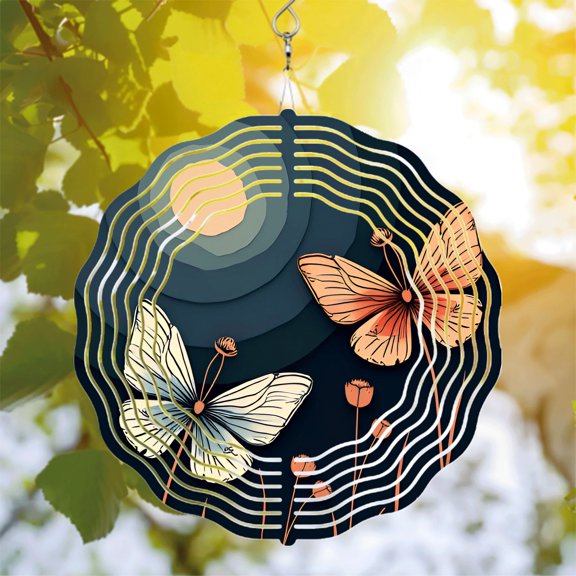 Metal Hanging Wind Spinners with Gradient Sun Design Butterflies & Flowers - Dynamic Yard & Garden Decor Perfect for Outdoor Spaces
