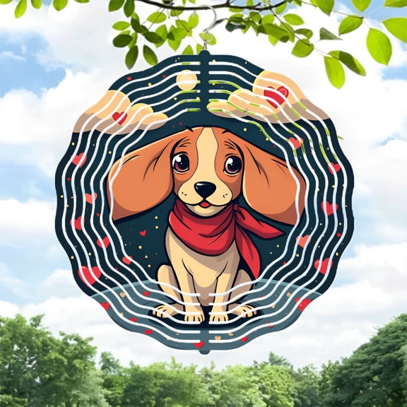 Metal Hanging Wind Spinners with Heart & Wavy Line Design - Charming Wind Chimes for Yard and Garden Decor