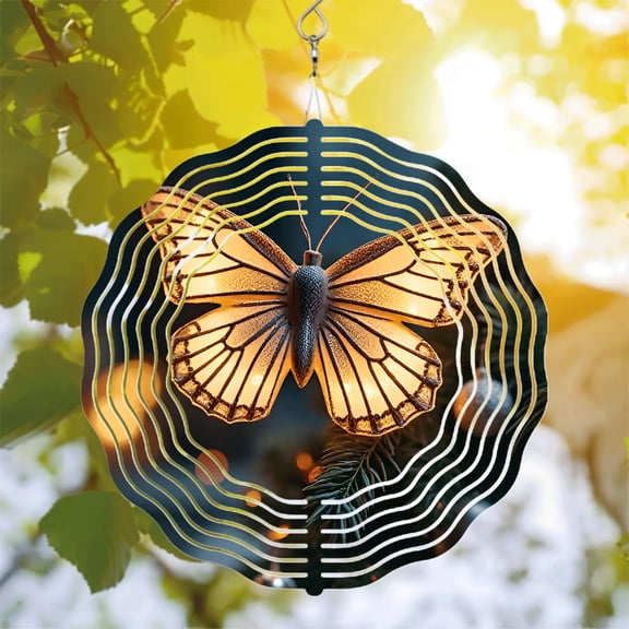 Metal Hanging Wind Spinners with Intricate Butterfly Design - Illuminated Glow Effect for Yard & Garden Decor Beautiful Bokeh Ambiance