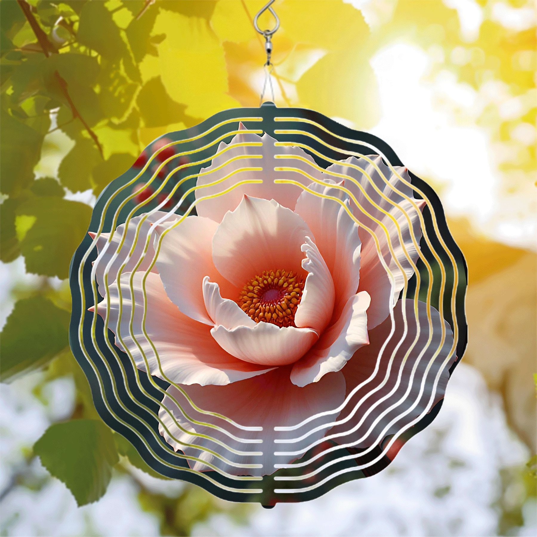Metal Hanging Wind Spinners with Intricate Flower Design & Concentric ...