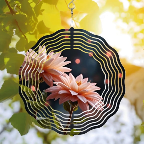 Metal Hanging Wind Spinners with Intricate Layered Petal Design & Concentric Wave Patterns - Perfect for Yard & Garden Decor