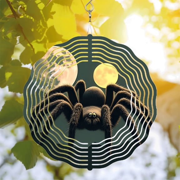 Metal Hanging Wind Spinners with Intricate Spider Web Design - Elegant Wind Chimes for Yard and Garden Decor Full Moon Glow