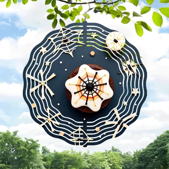 Metal Hanging Wind Spinners with Intricate Spider Web Design - Perfect for Halloween Decor in Yard and Garden
