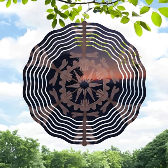 Metal Hanging Wind Spinners with Intricate Star Design & Concentric Waves - Stunning Yard & Garden Decor for Sunset Vibes