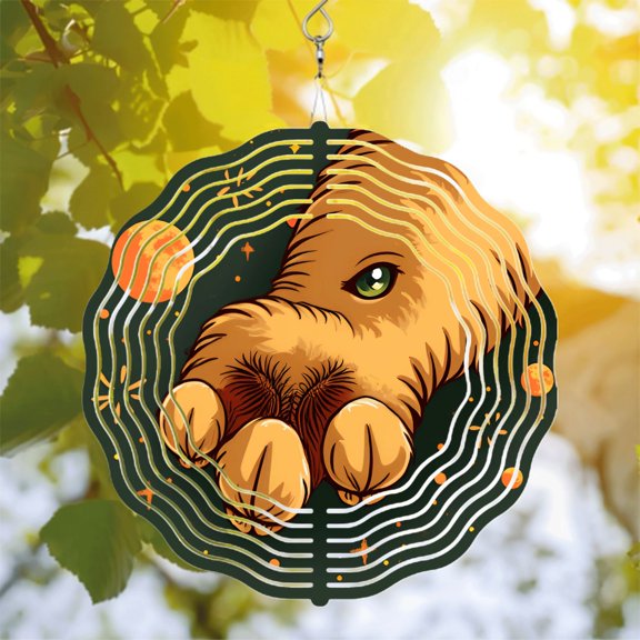 Metal Hanging Wind Spinners with Lion Design - Intricate Patterns & Celestial Background for Yard & Garden Decor