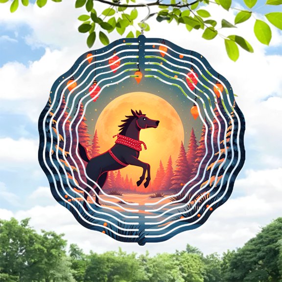 Metal Hanging Wind Spinners with Mandala Design - Vibrant Lanterns & Horse Motif for Enchanting Yard & Garden Decor