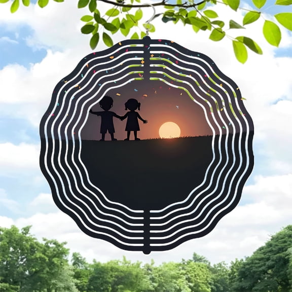 Metal Hanging Wind Spinners with Musical Wave Design - Vibrant Garden Wind Chimes for Yard Decor Colorful Sunset Aesthetic