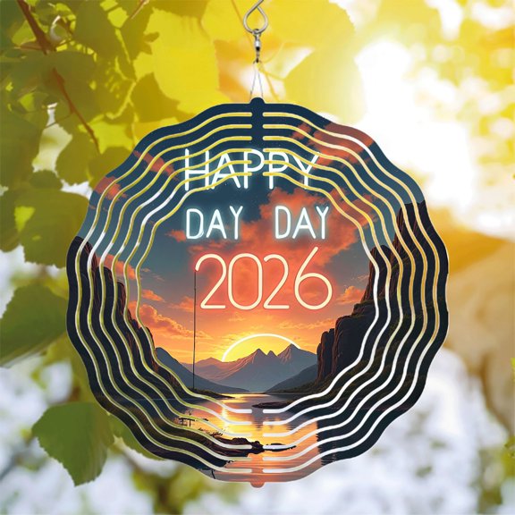 Metal Hanging Wind Spinners with Neon Sunset Design - Circular Wave Patterns for Yard and Garden Decor - Perfect Wind Chimes