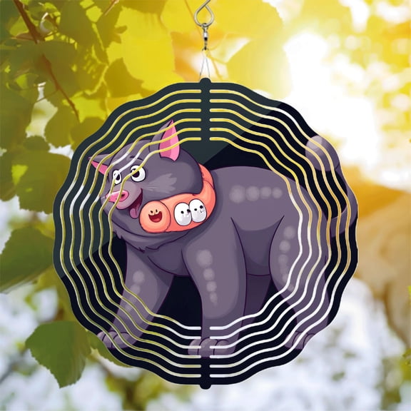 Metal Hanging Wind Spinners with Playful Cat Design - Vibrant Orange Collar & Smiling Faces - Perfect for Yard & Garden Decor