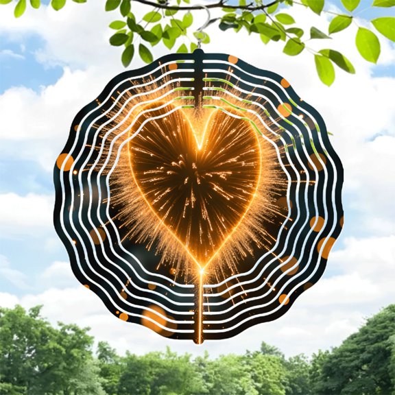 Metal Hanging Wind Spinners with Radiant Heart Design - Stunning Yard and Garden Decor Concentric Circles for Mesmerizing Motion