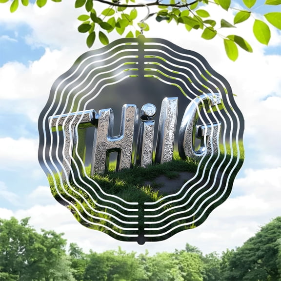 Metal Hanging Wind Spinners with Reflective THIG Design - Elegant Yard and Garden Decor with Concentric Lines for Depth and Movement