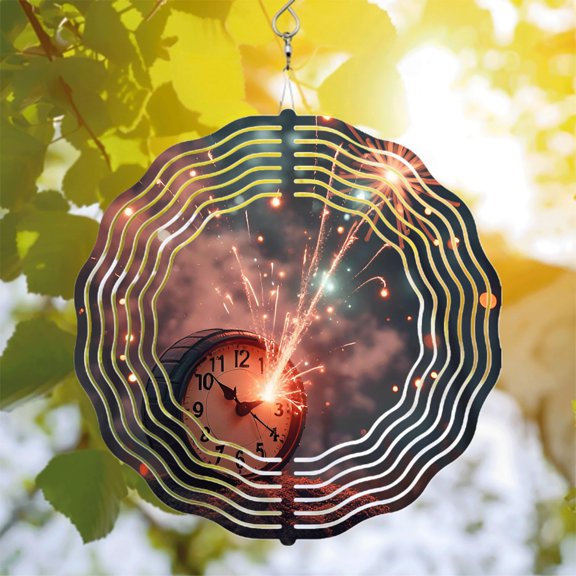 Metal Hanging Wind Spinners with Shattered Clock Design & Concentric Wave Patterns - Stunning Yard & Garden Decor Sparkling Visuals