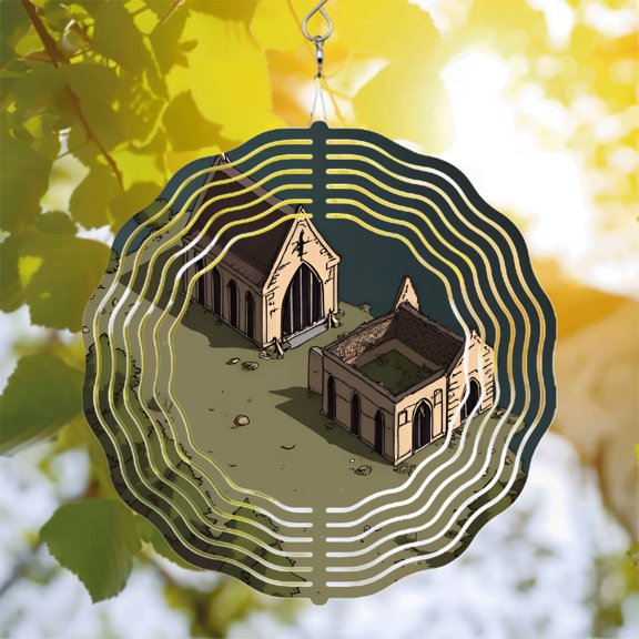 Metal Hanging Wind Spinners with Sound Wave Design - Elegant Garden Decor for Yard Featuring Concentric Lines and Rustic Charm