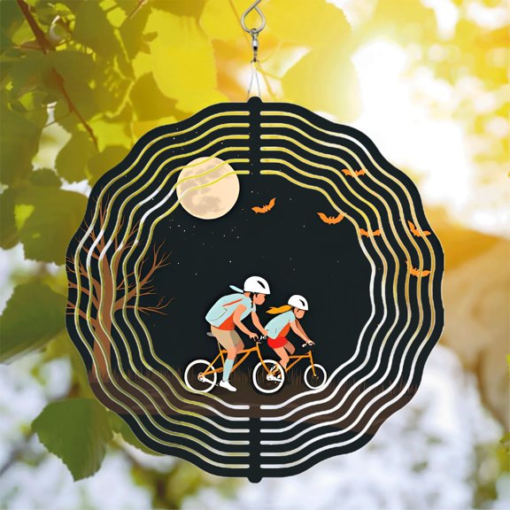 Metal Hanging Wind Spinners with Sound Wave Design - Serene Garden Decor for Yard Featuring Full Moon & Nature Elements