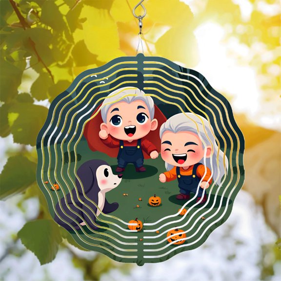 Metal Hanging Wind Spinners with Sound Wave Design - Unique Garden Wind Chimes for Yard Decor Perfect for Fall and Halloween