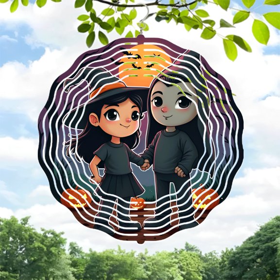 Metal Hanging Wind Spinners with Spider Web Design - Unique Wind Chimes for Halloween Decor in Yard and Garden