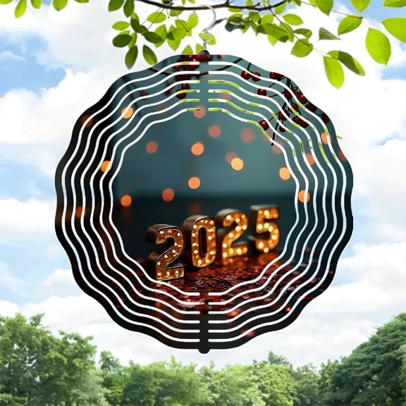 Metal Hanging Wind Spinners with Wave - Like Pattern Design Illuminated 2025 Theme Perfect for Yard and Garden Decor