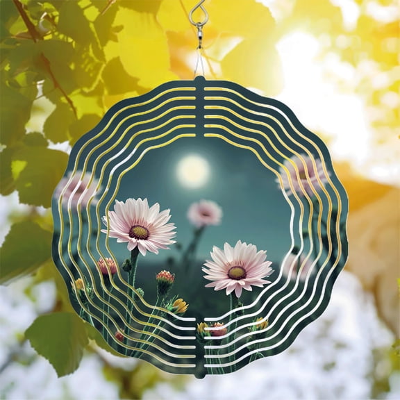 Metal Hanging Wind Spinners with Wavy Circular Design - Serene Garden Decor for Yard Featuring Patterns and Soft Moonlight Glow