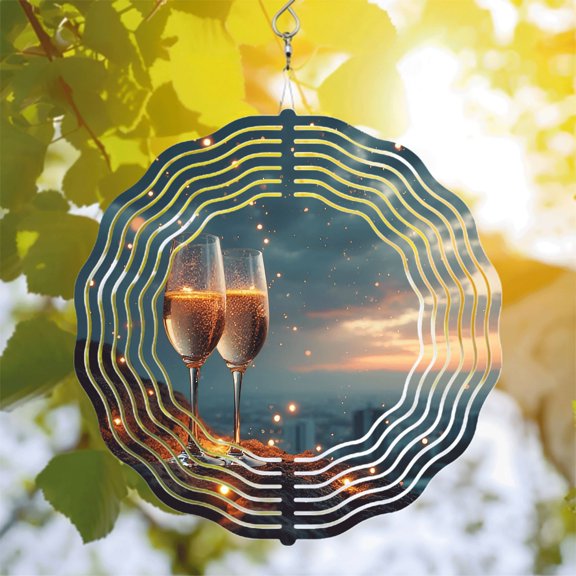 Metal Hanging Wind Spinners with Wavy Line Patterns - Elegant Wind Chimes for Yard and Garden Decor Eye - Catching Design