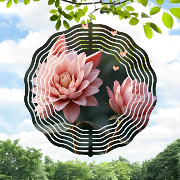 Metal Hanging Wind Spinners with Whimsical Heart Patterns & Layered Petal Design - Perfect for Yard & Garden Decor