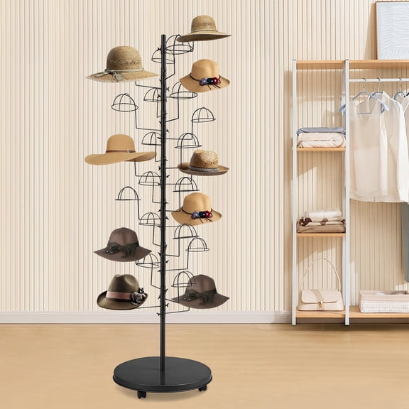 Metal Hat Display Stand Hat Storage Stand Black Freestanding Hat Rack W/25 Hooks