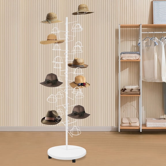 Metal Hat Display Stand Hat Storage Stand White Freestanding Hat Rack W/25 Hooks