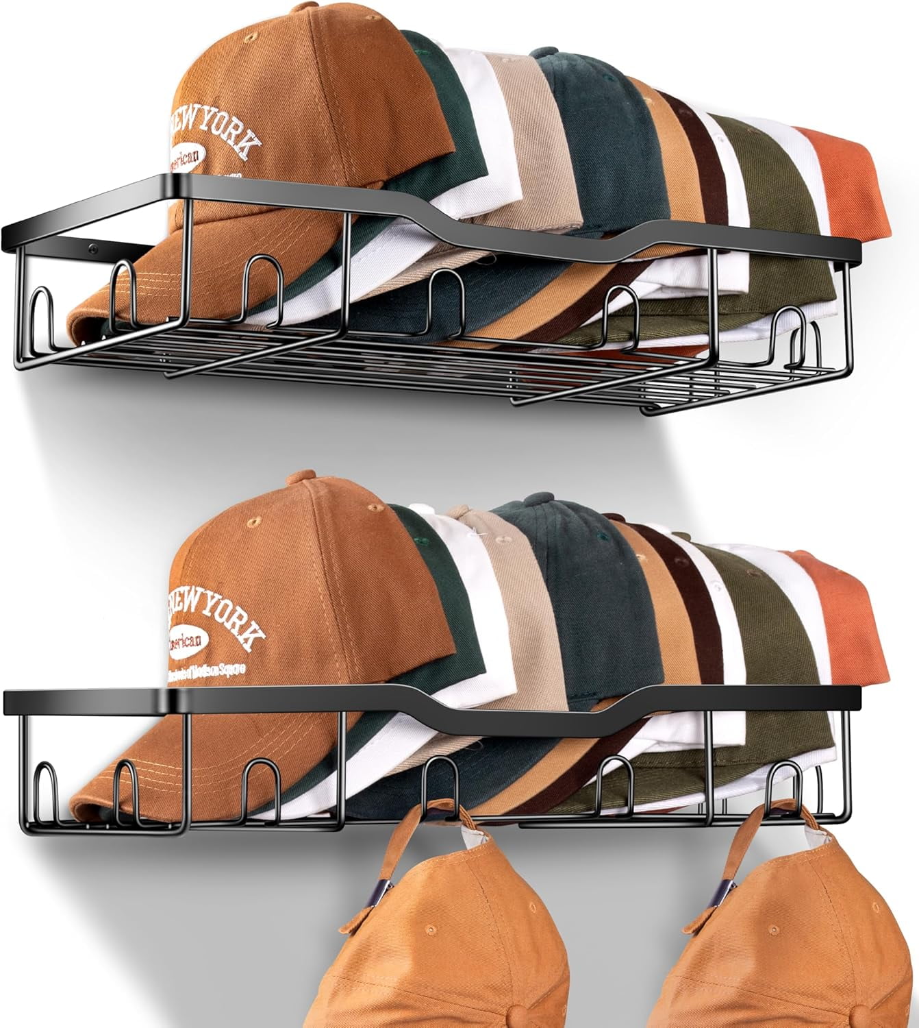 Mathal Hat Metal Hat Racks for Baseball Caps Wall Hat Organizer Fit 20 Caps Holder ...