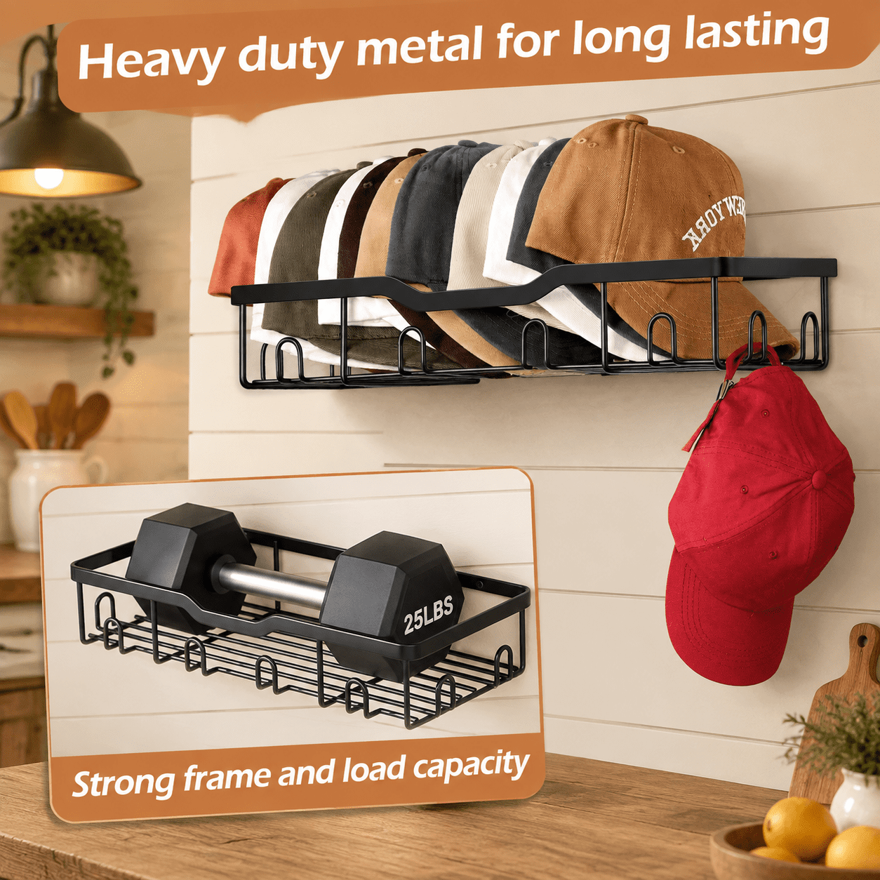 Metal Hat Racks For Baseball Caps Wall Organizer Fit 48 Holder 4 Packs ...