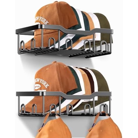 Metal Hat Racks for Baseball Caps Wall Hat Organizer Fit 24 Caps Holder, 2 Packs Sturdy Wall Mounted Hat Storage Organizer, Black