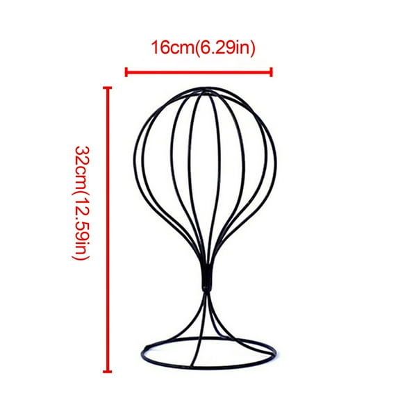 Metal Hat Stand, Black Wig Holder & Display Rack, 32x16cm Balloon Shape, Sturdy Frame for Storing Hats/Wigs/Headscarves