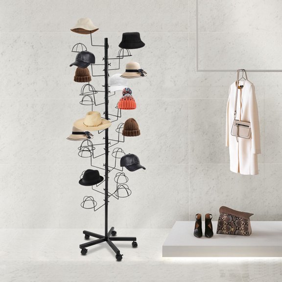 Metal Hats Display Stand, Hat Storage Stand with 25 Hooks, Freestanding Hat Disp