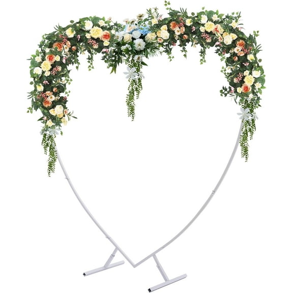 Metal Heart Arch Kit Large Size 6.89FT for Wedding Ceremony, Balloon Arch Stand Backdrop Climbing Frames for Birthday Party Photo Background Decorations (White)