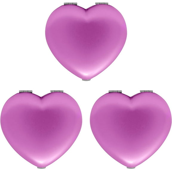 Set of 3 Contemporary Heart-Shaped Compact Mirrors With Reflective Finish (Pink)