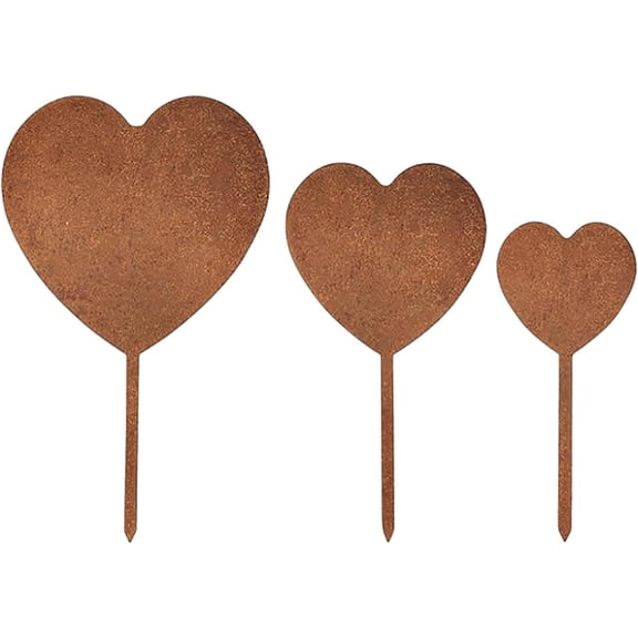 Metal Heart Garden Stakes Set of 3, Rustic Copper Finish Yard Art, Outdoor Memorial Decor for Grave Cemetery, Heart Shaped Garden Souvenir